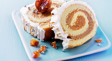 Festive dessert: Chestnut yule log cake with meringue