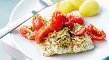 Healthy recipe: Cod fish fillet with dill and tomatoes