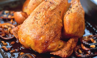 Gourmet recipe: Roast chicken with eggplant and pine nuts
